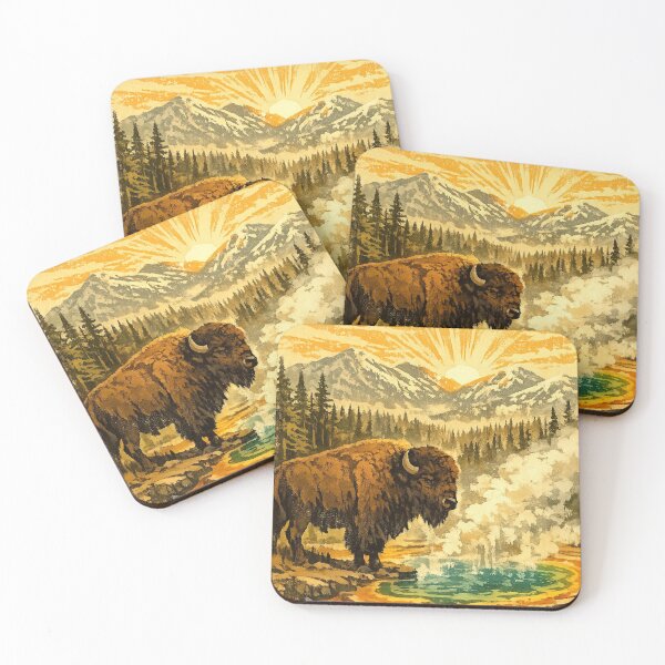 Item preview, Yellowstone National Park Vintage Travel Poster | Retro American Bison Wildlife Art designed and sold by MonaRose_Art.