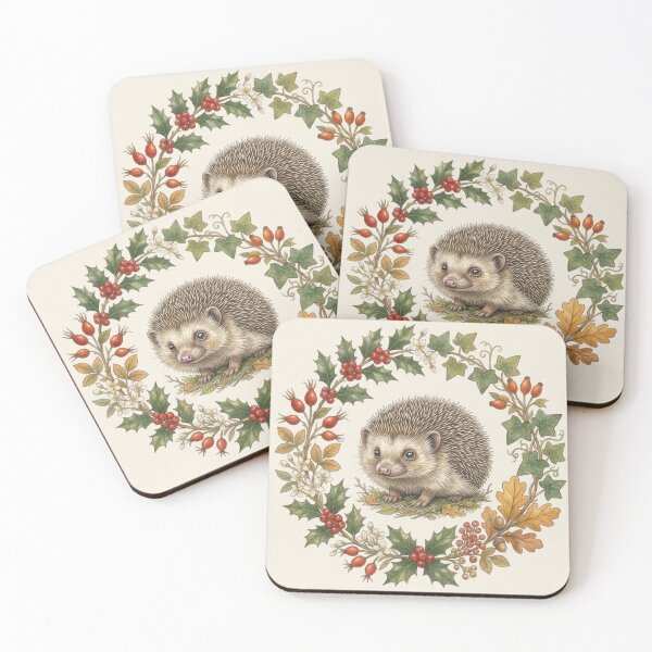 Item preview, Hedgehog Autumn Botanical Cottagecore Watercolor Print designed and sold by CalmCapy Co.