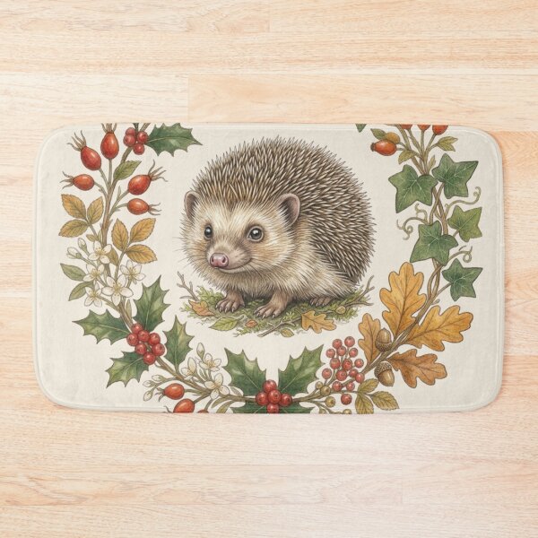 Item preview, Hedgehog Autumn Botanical Cottagecore Watercolor Print designed and sold by CalmCapy Co.
