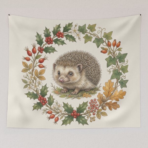 Item preview, Hedgehog Autumn Botanical Cottagecore Watercolor Print designed and sold by CalmCapy Co.