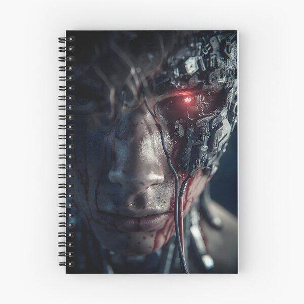 Item preview, Battle Damaged Female Cyborg Red Eye Portrait designed and sold by cyberartmaker.