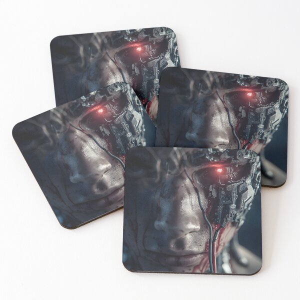 Item preview, Battle Damaged Female Cyborg Red Eye Portrait designed and sold by cyberartmaker.