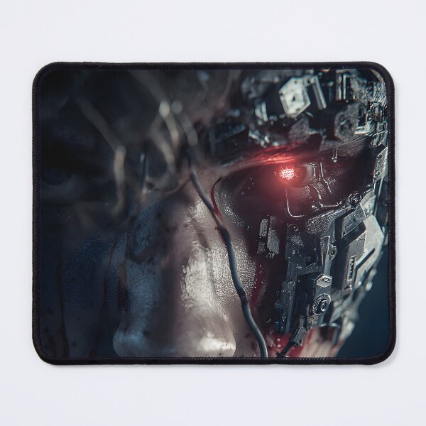 Item preview, Battle Damaged Female Cyborg Red Eye Portrait designed and sold by cyberartmaker.