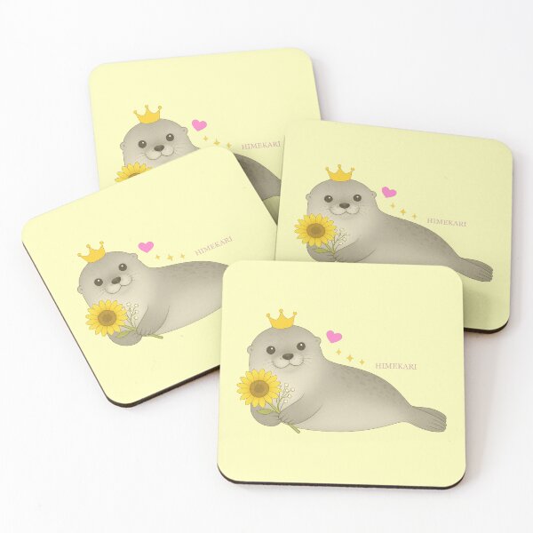 Item preview,  Fluffy Gray Seal with Sunflowers - Solid Cream designed and sold by HIMEKARI.