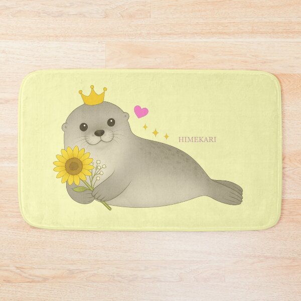Item preview,  Fluffy Gray Seal with Sunflowers - Solid Cream designed and sold by HIMEKARI.