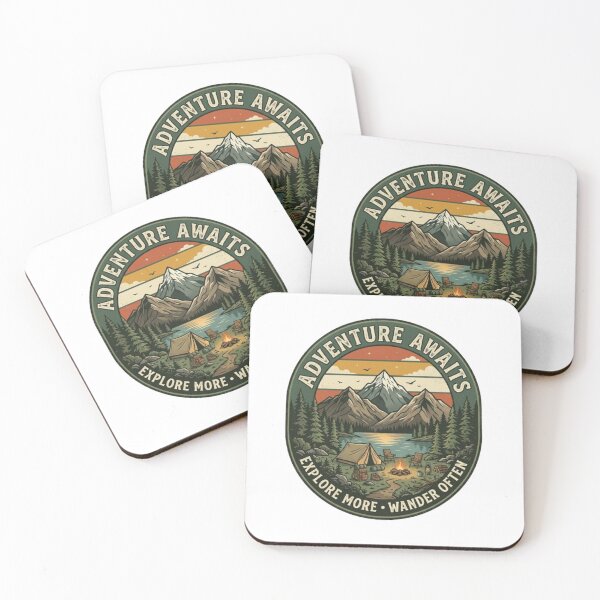 Item preview, Adventure Awaits Vintage Camping Design | Retro Mountain Hiking & Outdoor Adventure Gift designed and sold by CreativeNest Prints.