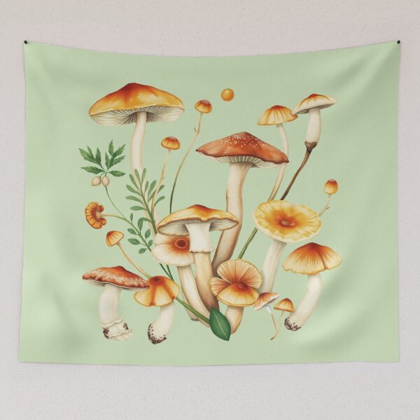 Item preview, Forest Mushroom Pattern on a Green Background | Mushroom Art | Nature-Inspired Pattern designed and sold by UnhingedBird.