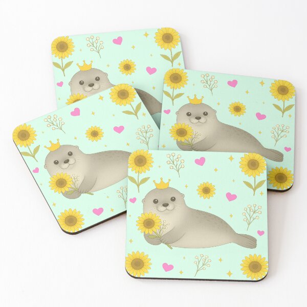 Item preview, Fluffy Gray Seal with Sunflowers - Green designed and sold by HIMEKARI.