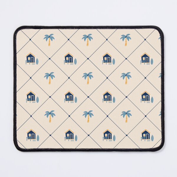 Aperçu de l'œuvre Cabanes de plage et palmiers : motifs géométriques sans couture créée et vendue par Studio Pico.