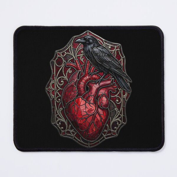 Item preview, Crimson Heart with Sentinel Raven — Gothic Stained Glass designed and sold by David Mateo ArtWorks.