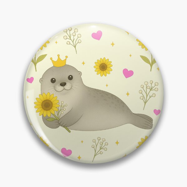 Item preview, Fluffy Gray Seal with Sunflowers - Cream designed and sold by HIMEKARI.