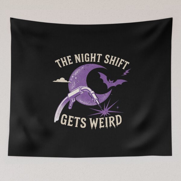 Item preview, The Night Shift Gets Weird | Halloween Welder | Purple Retro Welding Graphic designed and sold by RusticMeadow.