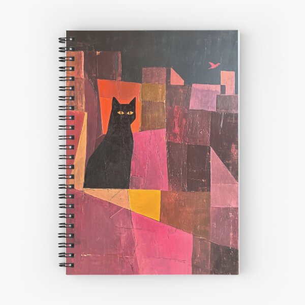 Item preview, Black Cat Magenta Cubist Art Print | Geometric Cat and Bird Painting | Pink and Mauve Wall Art designed and sold by ThingsCatsDo.