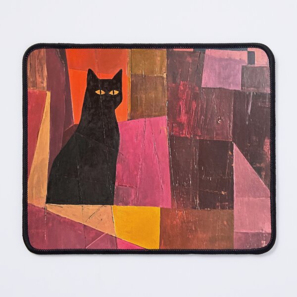 Item preview, Black Cat Magenta Cubist Art Print | Geometric Cat and Bird Painting | Pink and Mauve Wall Art designed and sold by ThingsCatsDo.