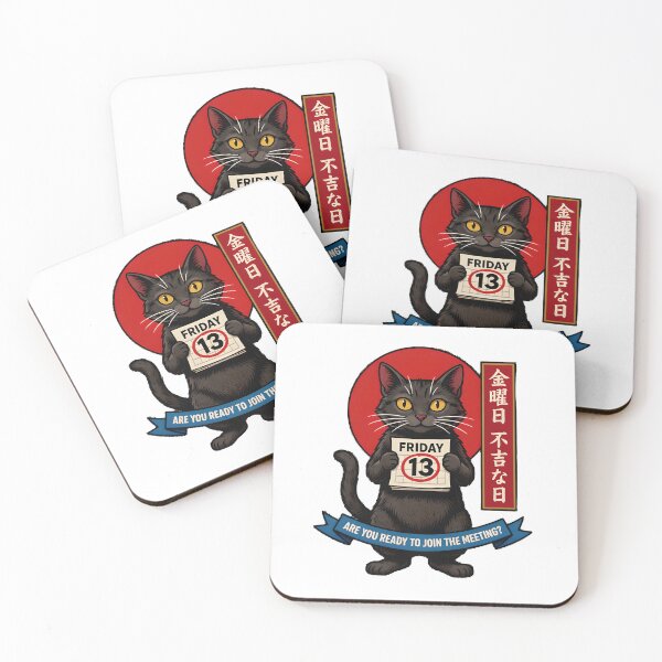 Item preview, Black cat on Friday 13th e-Ukiyo style Are you ready to join the meeting? designed and sold by ParadoxParadox.