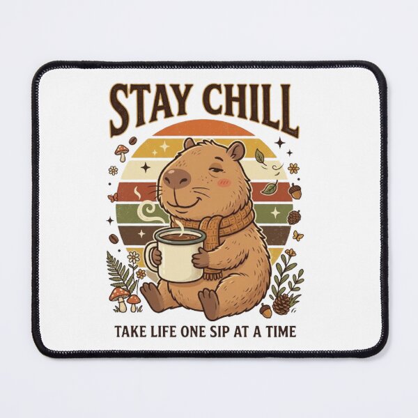 Item preview, Stay Chill Cute Capybara Coffee Vintage Retro Cartoon Design designed and sold by CreativeNest Prints.