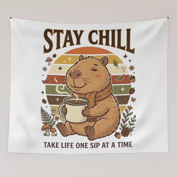 Item preview, Stay Chill Cute Capybara Coffee Vintage Retro Cartoon Design designed and sold by CreativeNest Prints.