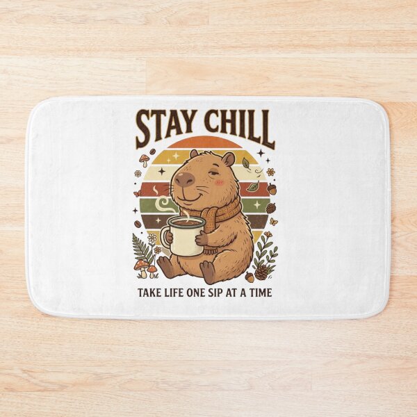 Item preview, Stay Chill Cute Capybara Coffee Vintage Retro Cartoon Design designed and sold by CreativeNest Prints.