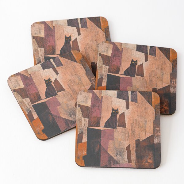 Item preview, Black Cat Gothic Cubist Art Print | Terracotta Architectural Painting | Rust and Cream Geometric Wall Art designed and sold by ThingsCatsDo.