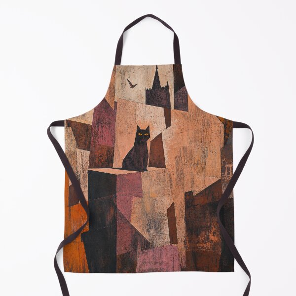 Item preview, Black Cat Gothic Cubist Art Print | Terracotta Architectural Painting | Rust and Cream Geometric Wall Art designed and sold by ThingsCatsDo.