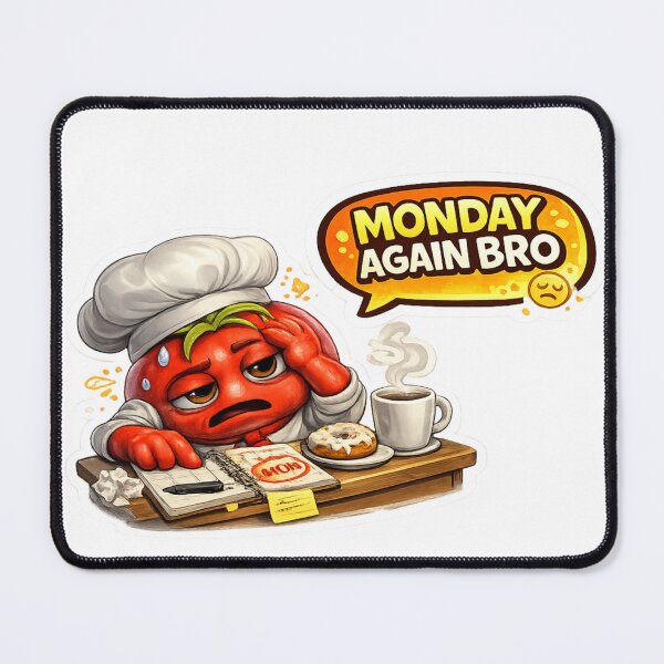 Item preview, Monday Again Bro Tired Tomato Chef Cartoon Meme designed and sold by Bhinfy.