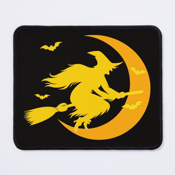Item preview, Retro Yellow Witch Flying on Broom with Bats designed and sold by Grump and Co.