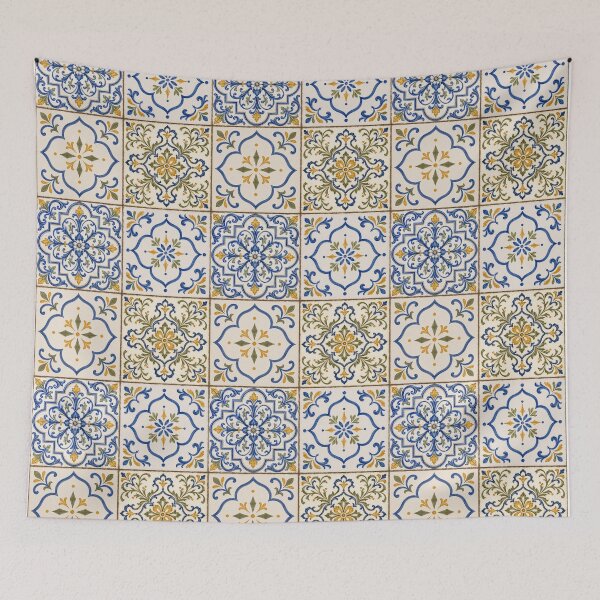 Item preview, Mediterranean Olive Azulejo Patchwork designed and sold by The Blue Window.
