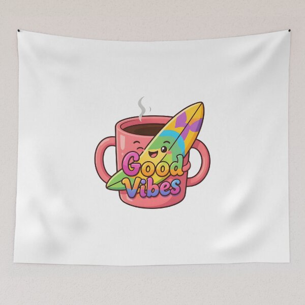 Item preview, Cute Coffee Mug with Surfboard Good Vibes Summer designed and sold by KCasual.