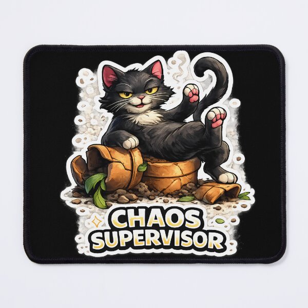 Item preview, Chaos Supervisor Funny Black Cat Sticker – Mischievous Cat Meme Plant Destroyer Design designed and sold by lazygum.