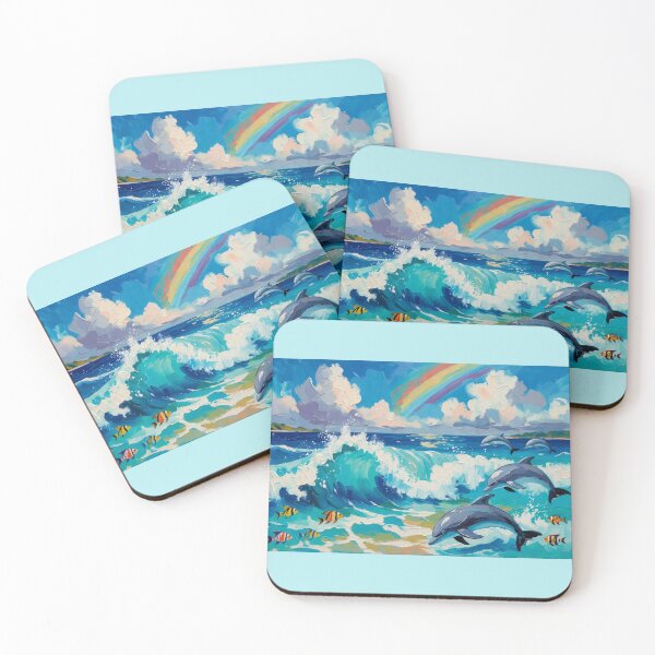 Item preview, Joyful Vibrant Ocean with Dolphins Playing – Happy Turquoise Wave Canvas Print designed and sold by Nexus Space.