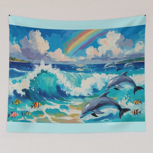 Item preview, Joyful Vibrant Ocean with Dolphins Playing – Happy Turquoise Wave Canvas Print designed and sold by Nexus Space.