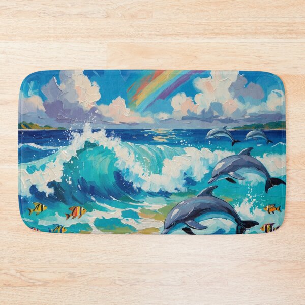 Item preview, Joyful Vibrant Ocean with Dolphins Playing – Happy Turquoise Wave Canvas Print designed and sold by Nexus Space.