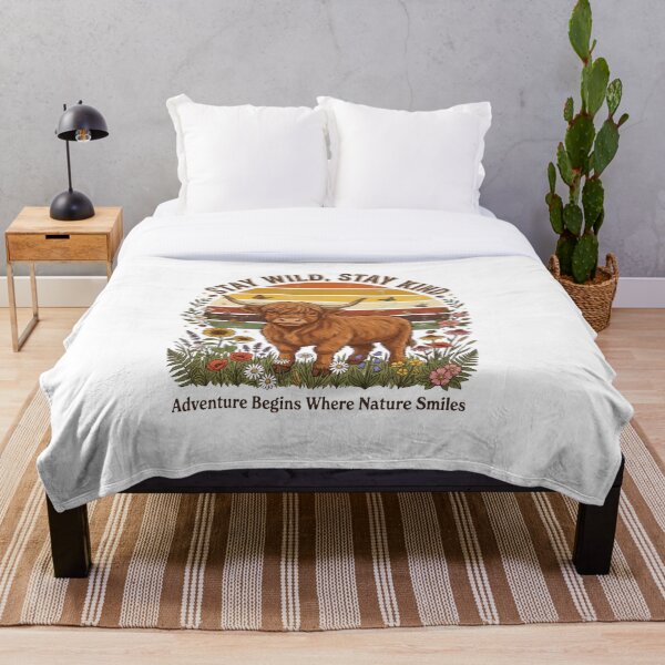 Item preview, Stay Wild Stay Kind Highland Cow Vintage Retro Wildflower Design designed and sold by CreativeNest Prints.