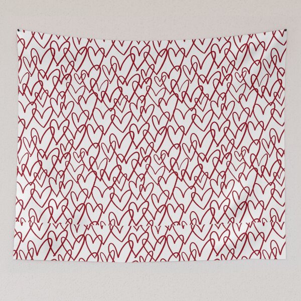 Item preview, Red Hand Drawn Hearts Cute Line Art Pattern designed and sold by Zaya_art.