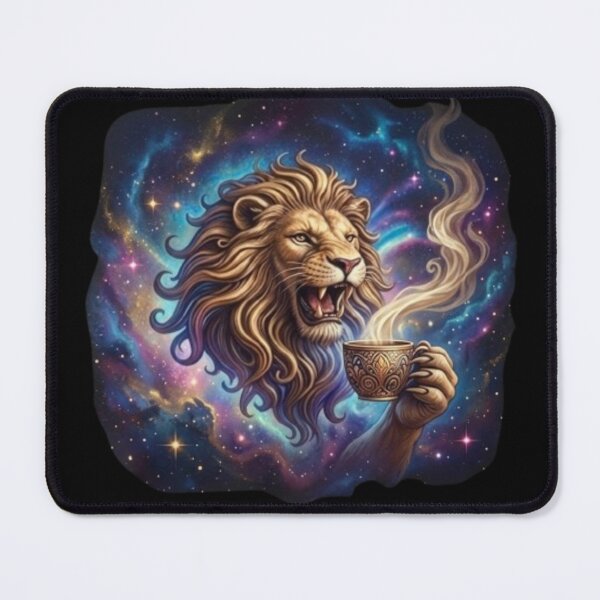 Item preview, Roaring Cosmic Lion Drinking Coffee Nebula Art designed and sold by Dream Weave Studio.
