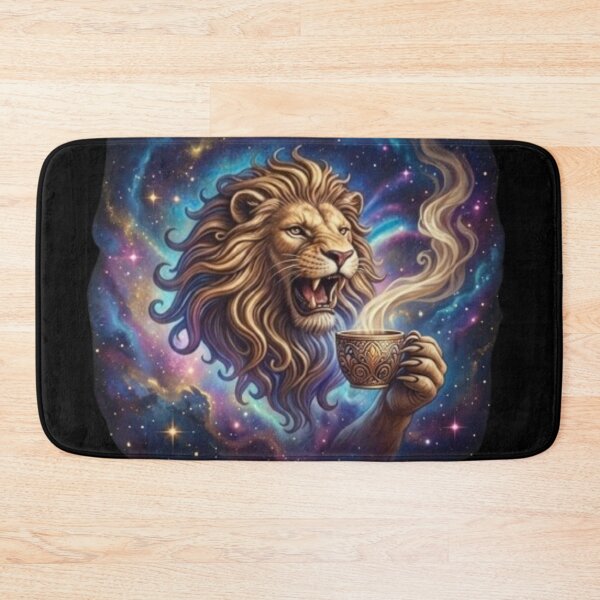 Item preview, Roaring Cosmic Lion Drinking Coffee Nebula Art designed and sold by Dream Weave Studio.