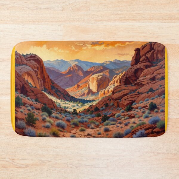 Item preview, Vibrant Golden Hour Desert Canyon – Majestic Red Rock Landscape Canvas Print designed and sold by Nexus Space.