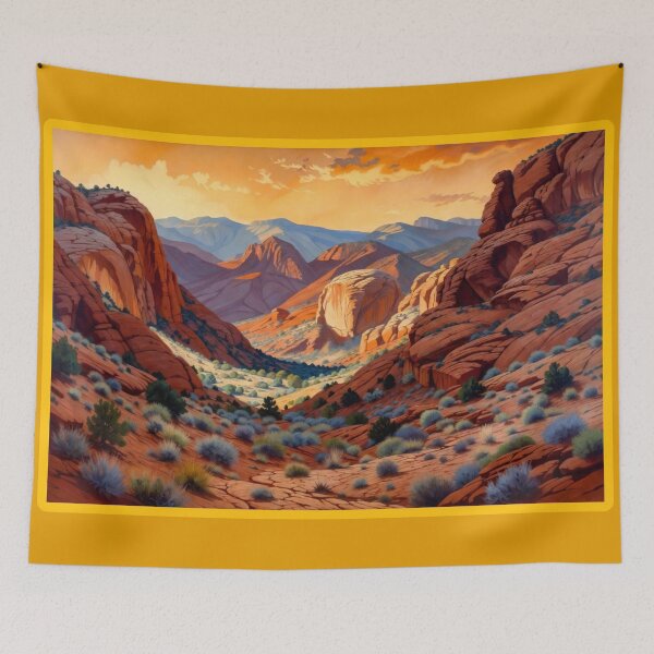 Item preview, Vibrant Golden Hour Desert Canyon – Majestic Red Rock Landscape Canvas Print designed and sold by Nexus Space.