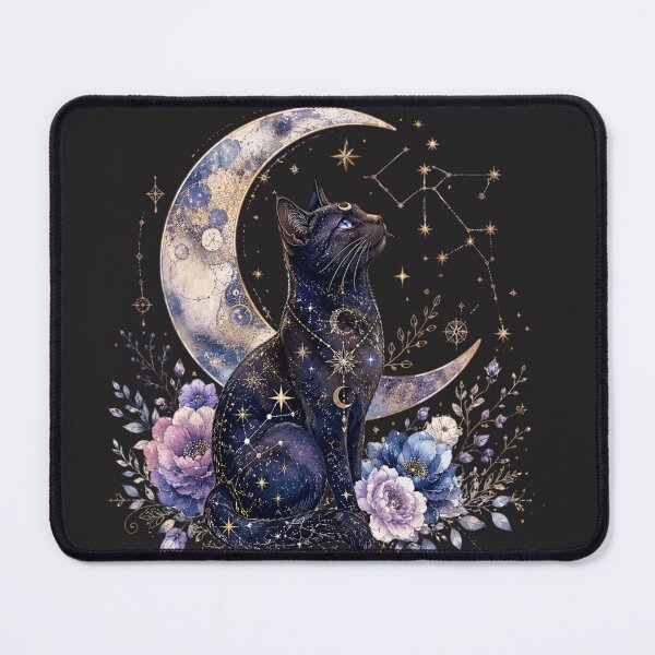 Item preview, Celestial Moon Cat: Mystical Cosmic Floral Illustration designed and sold by MoodLay.