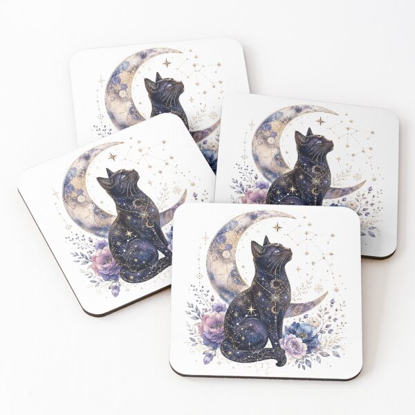 Item preview, Celestial Moon Cat: Mystical Cosmic Floral Illustration designed and sold by MoodLay.