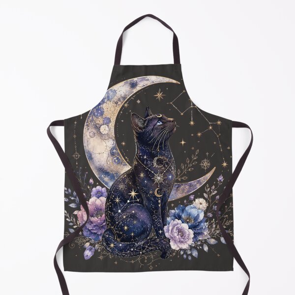 Item preview, Celestial Moon Cat: Mystical Cosmic Floral Illustration designed and sold by MoodLay.