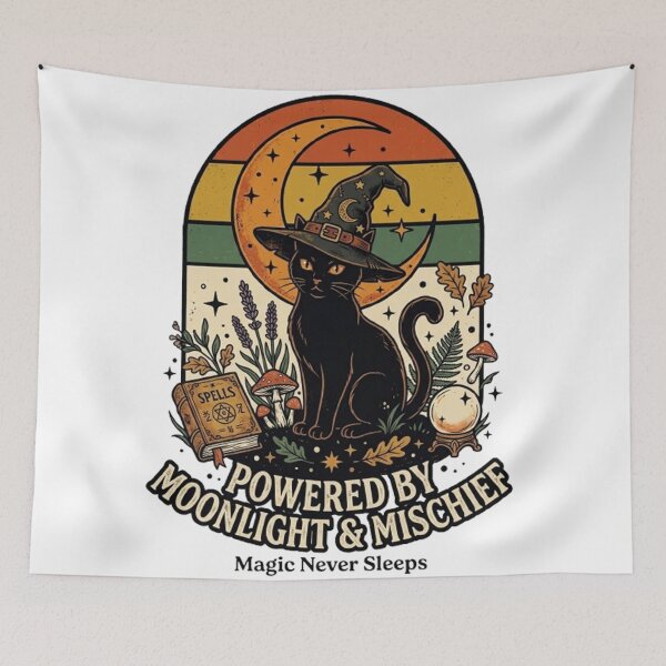 Item preview, Powered by Moonlight & Mischief Vintage Black Cat Witch Retro Design designed and sold by CreativeNest Prints.