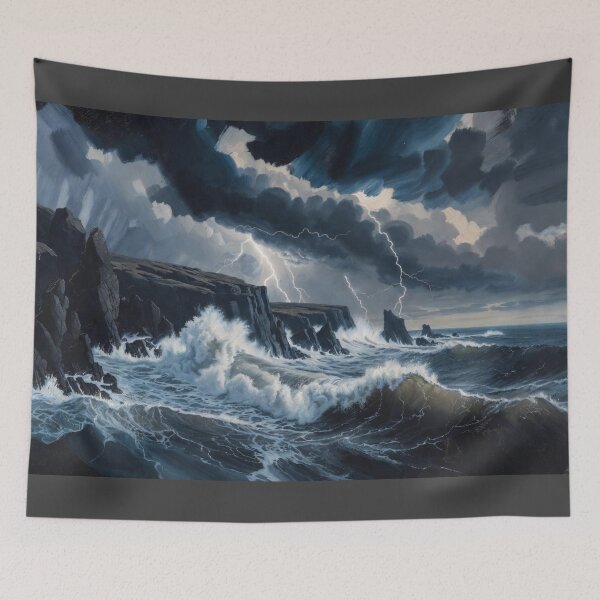 Item preview, Dark Dramatic Stormy Sea Cliffs – Powerful Ocean Storm Canvas Print designed and sold by Nexus Space.