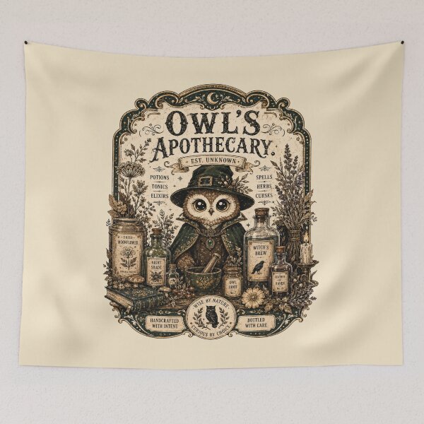 Item preview, Owl's Apothecary T-Shirt, Vintage Owl Herbalist Shirt, Dark Academia Owl Tee, Cottagecore Witch Shirt, Botanical Owl Graphic Tee designed and sold by MaynyStudio.