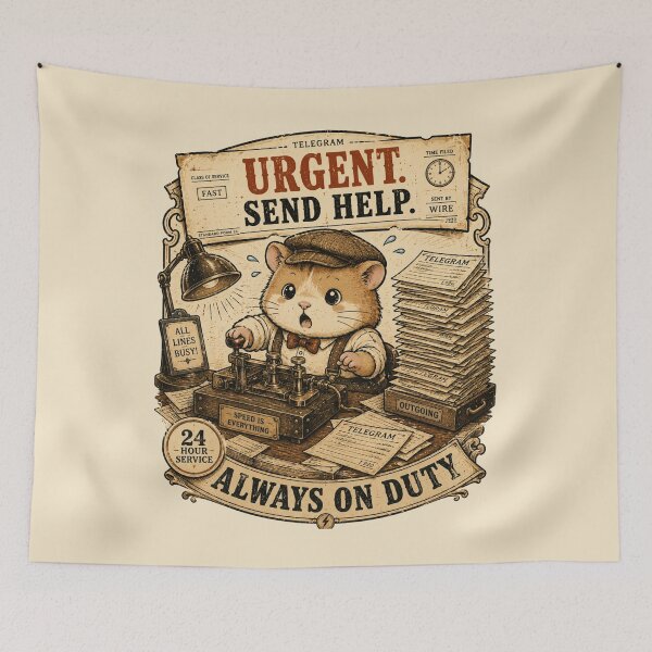Item preview, **SEO Title**  Urgent Send Help Hamster T-Shirt, Vintage Telegraph Hamster Shirt, Morse Code Operator Tee, Cute Retro Office Graphic, Funny Telegraph Animal Gift designed and sold by MaynyStudio.