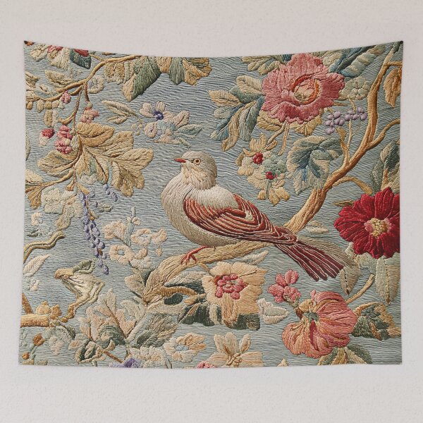 Item preview, Antique Floral Oriental Vernal Colors Birdy Embroidery Carpet designed and sold by GrinGalore.