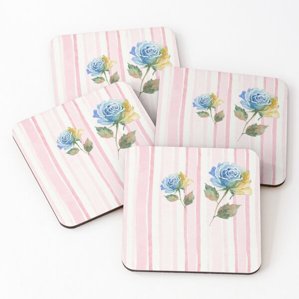 Item preview, Serene Blue Watercolor Roses on Pink Stripes designed and sold by wissal.studio.