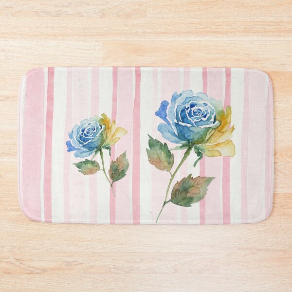 Item preview, Serene Blue Watercolor Roses on Pink Stripes designed and sold by wissal.studio.