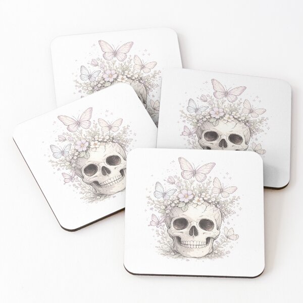 Item preview, Skull Butterflies Pastel Flowers Dreamy Gothic Botanical Design designed and sold by irfanshikh.