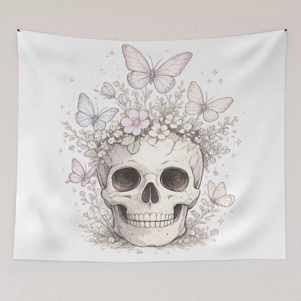 Item preview, Skull Butterflies Pastel Flowers Dreamy Gothic Botanical Design designed and sold by irfanshikh.